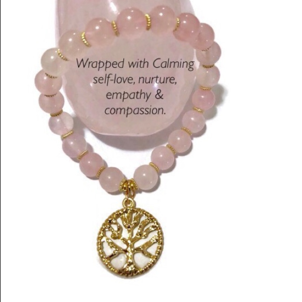 Natural Rose Quartz Tree of Life Beads Bracelet